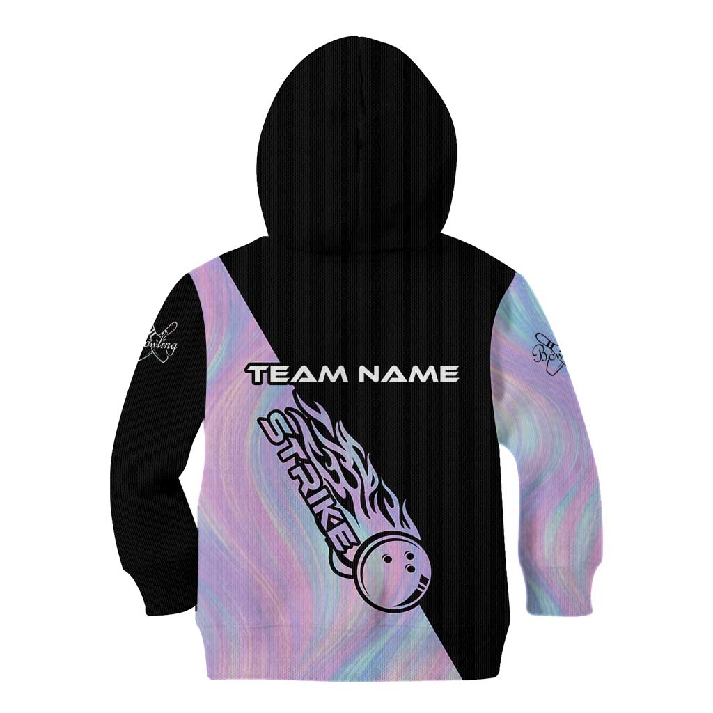 Bowling Strike Graphic Kid Hoodie Custom Flaming Ball and Pastel Gradient Swirl Pattern Design - Wonder Print Shop