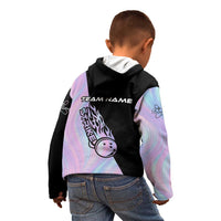 Bowling Strike Graphic Kid Hoodie Custom Flaming Ball and Pastel Gradient Swirl Pattern Design - Wonder Print Shop