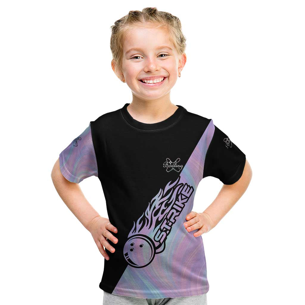 Bowling Strike Graphic Kid T Shirt Custom Flaming Ball and Pastel Gradient Swirl Pattern Design - Wonder Print Shop