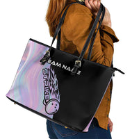 Bowling Strike Graphic Leather Tote Bag Custom Flaming Ball and Pastel Gradient Swirl Pattern Design - Wonder Print Shop