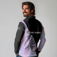 Bowling Strike Graphic Long Sleeve Polo Shirt Custom Flaming Ball and Pastel Gradient Swirl Pattern Design - Wonder Print Shop