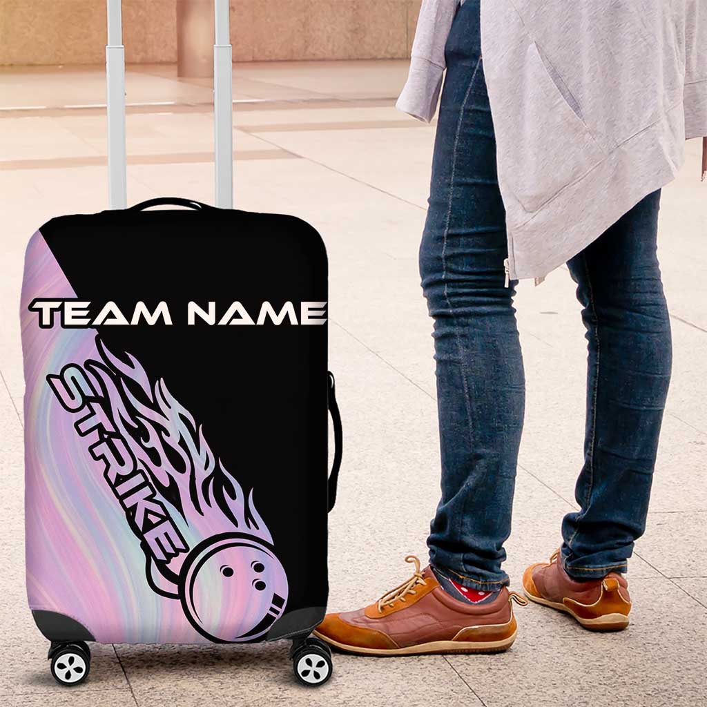 Bowling Strike Graphic Luggage Cover Custom Flaming Ball and Pastel Gradient Swirl Pattern Design - Wonder Print Shop