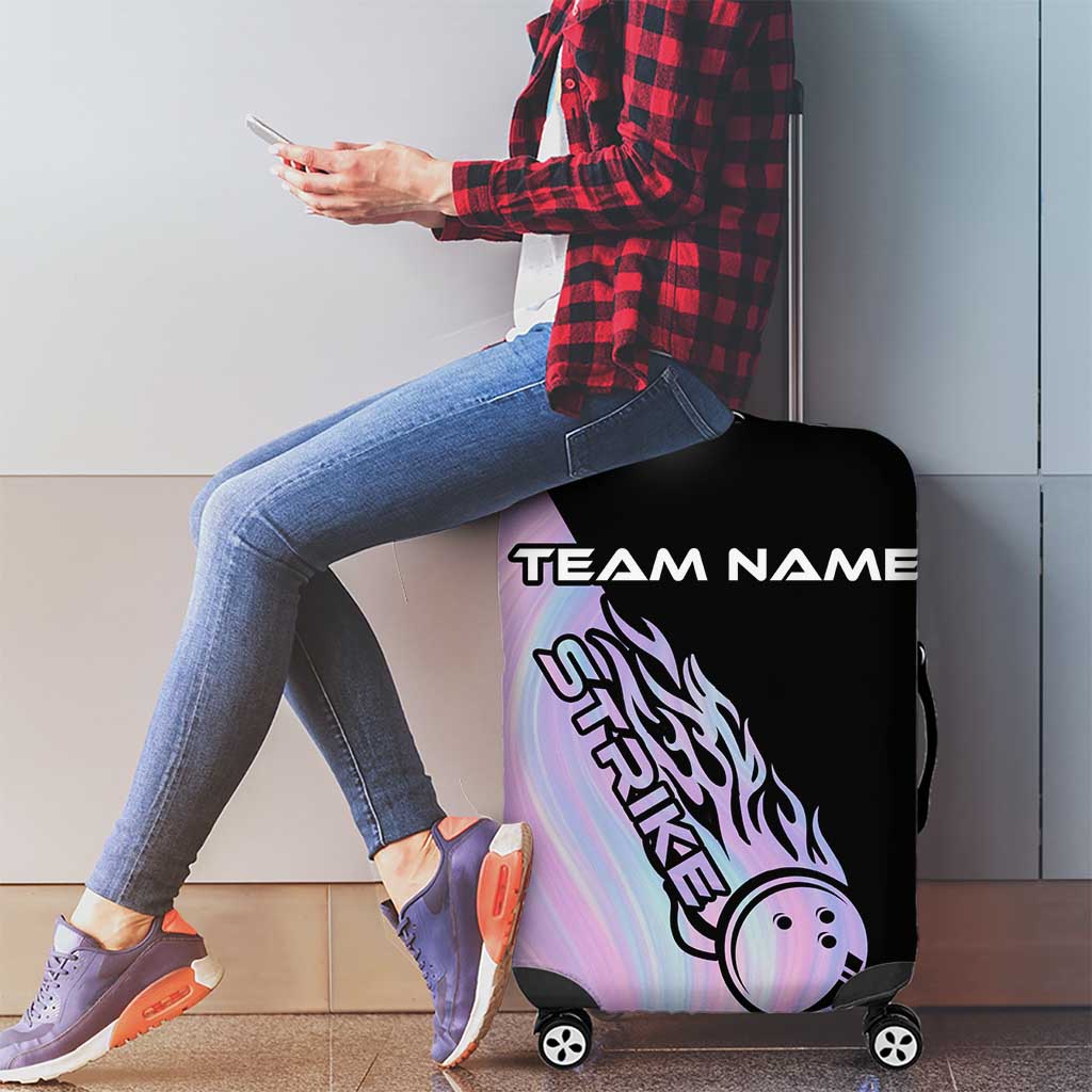Bowling Strike Graphic Luggage Cover Custom Flaming Ball and Pastel Gradient Swirl Pattern Design - Wonder Print Shop