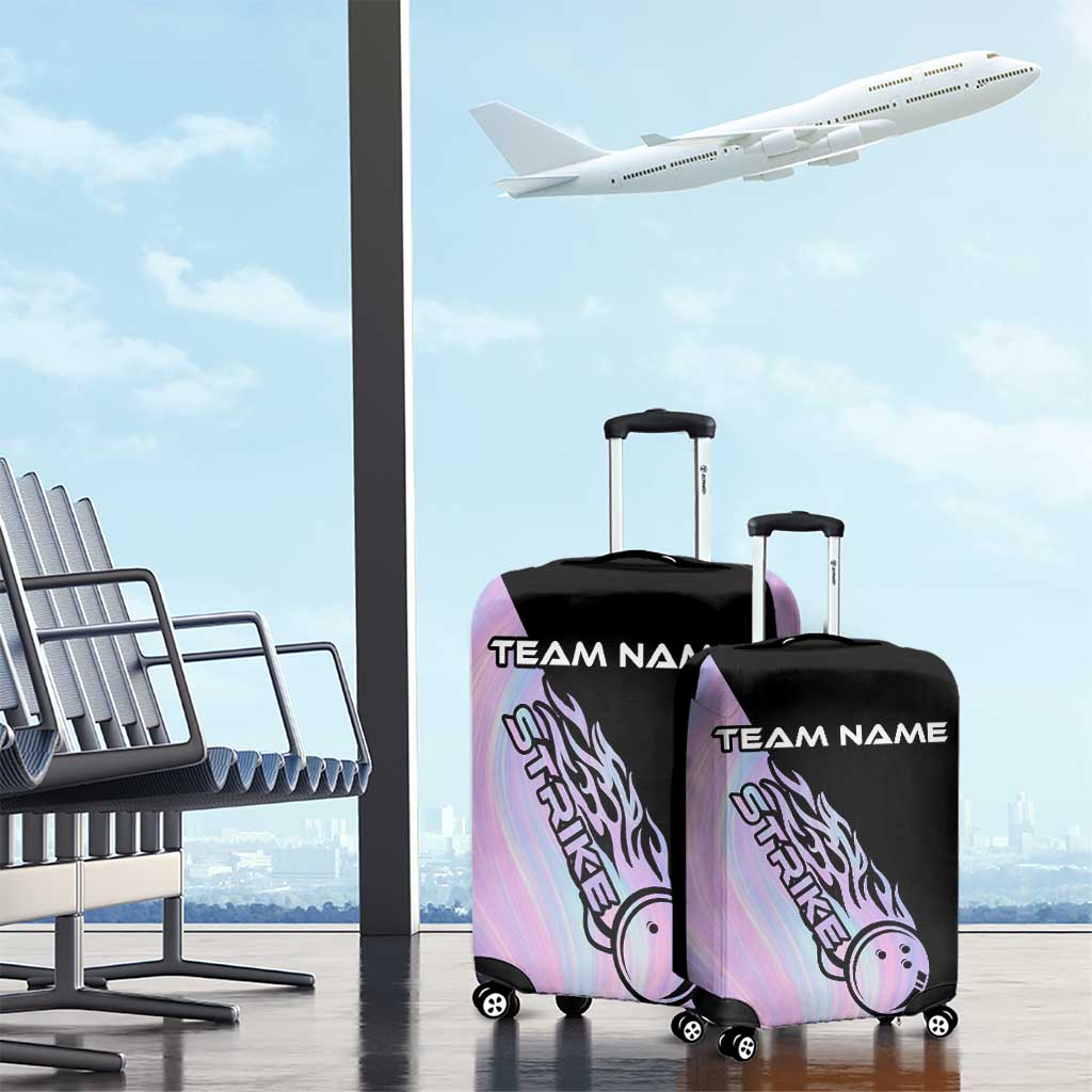 Bowling Strike Graphic Luggage Cover Custom Flaming Ball and Pastel Gradient Swirl Pattern Design - Wonder Print Shop