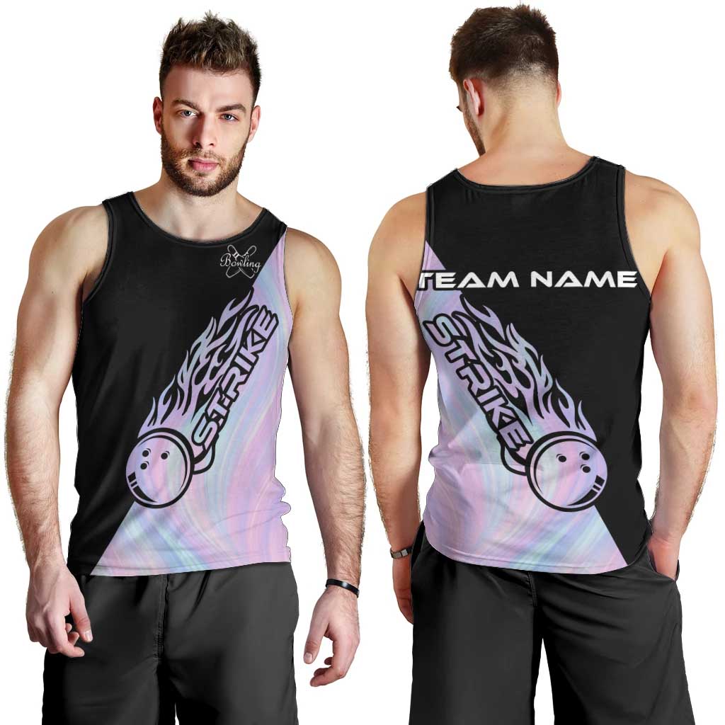 Bowling Strike Graphic Men Tank Top Custom Flaming Ball and Pastel Gradient Swirl Pattern Design - Wonder Print Shop