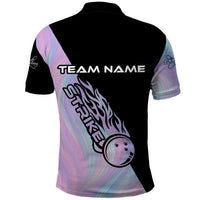 Bowling Strike Graphic Polo Shirt Custom Flaming Ball and Pastel Gradient Swirl Pattern Design - Wonder Print Shop