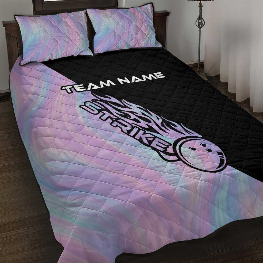 Bowling Strike Graphic Quilt Bed Set Custom Flaming Ball and Pastel Gradient Swirl Pattern Design - Wonder Print Shop