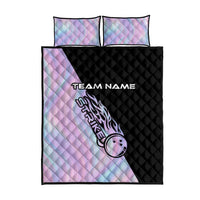 Bowling Strike Graphic Quilt Bed Set Custom Flaming Ball and Pastel Gradient Swirl Pattern Design - Wonder Print Shop