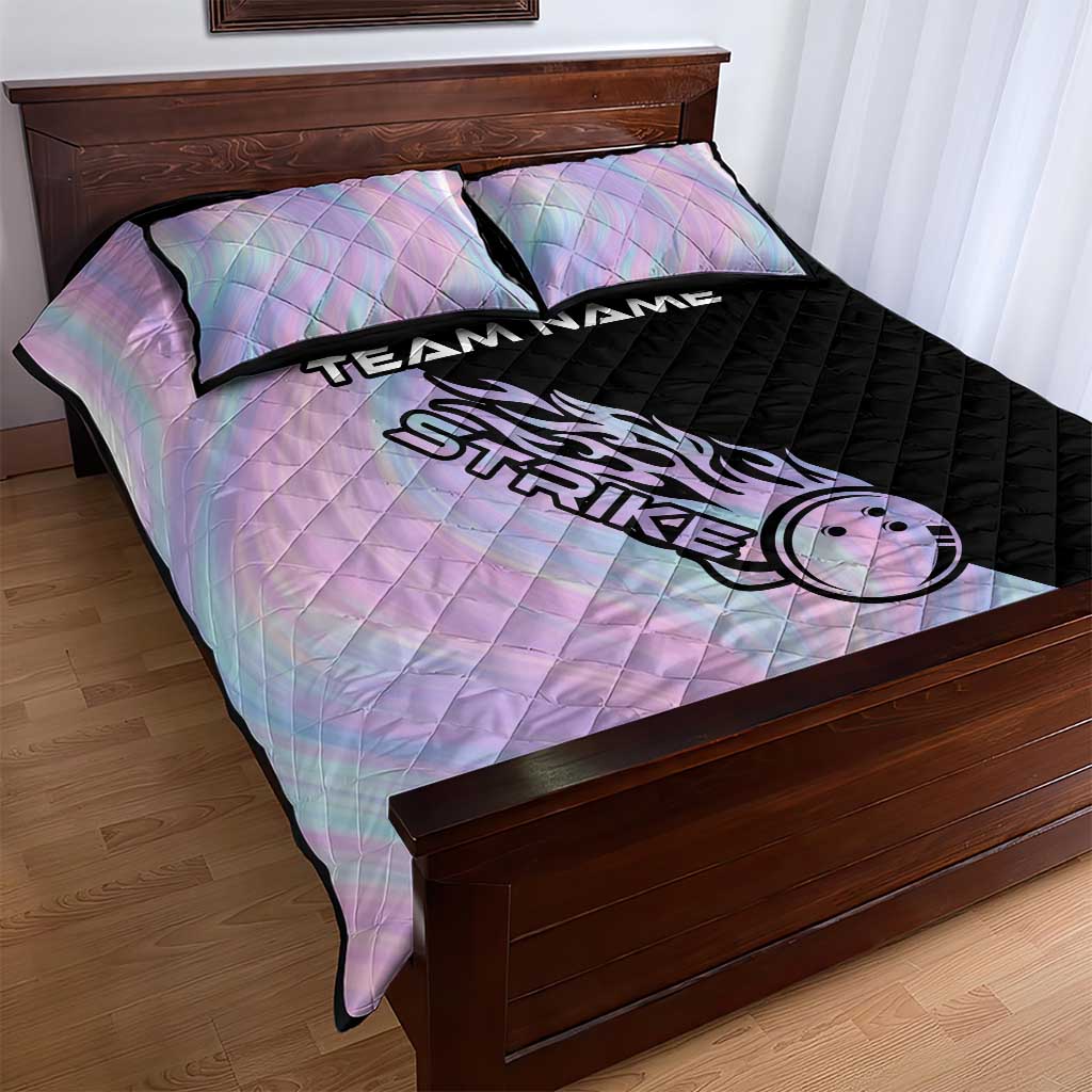 Bowling Strike Graphic Quilt Bed Set Custom Flaming Ball and Pastel Gradient Swirl Pattern Design - Wonder Print Shop
