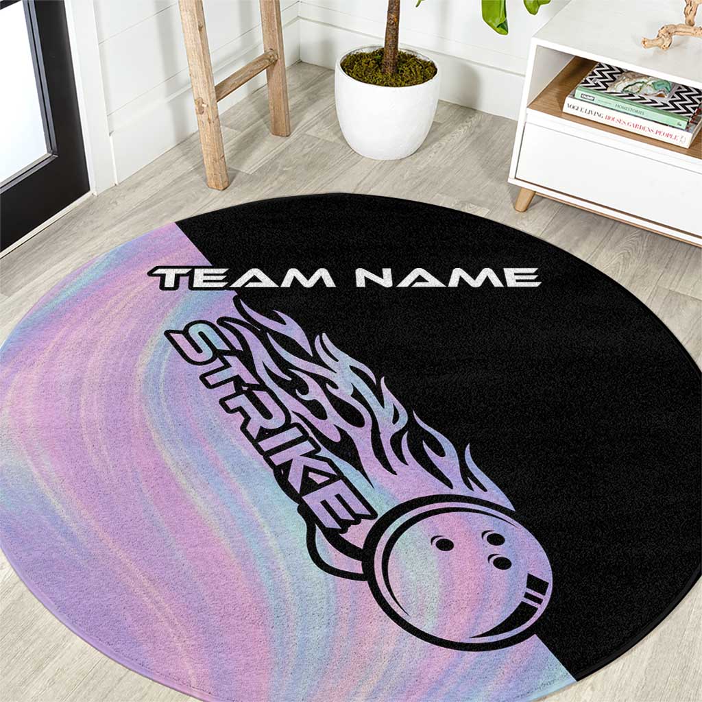 Bowling Strike Graphic Round Carpet Custom Flaming Ball and Pastel Gradient Swirl Pattern Design - Wonder Print Shop