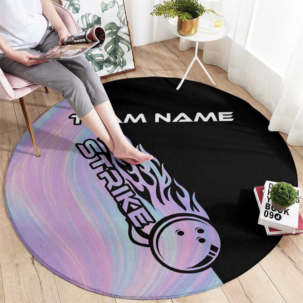 Bowling Strike Graphic Round Carpet Custom Flaming Ball and Pastel Gradient Swirl Pattern Design - Wonder Print Shop