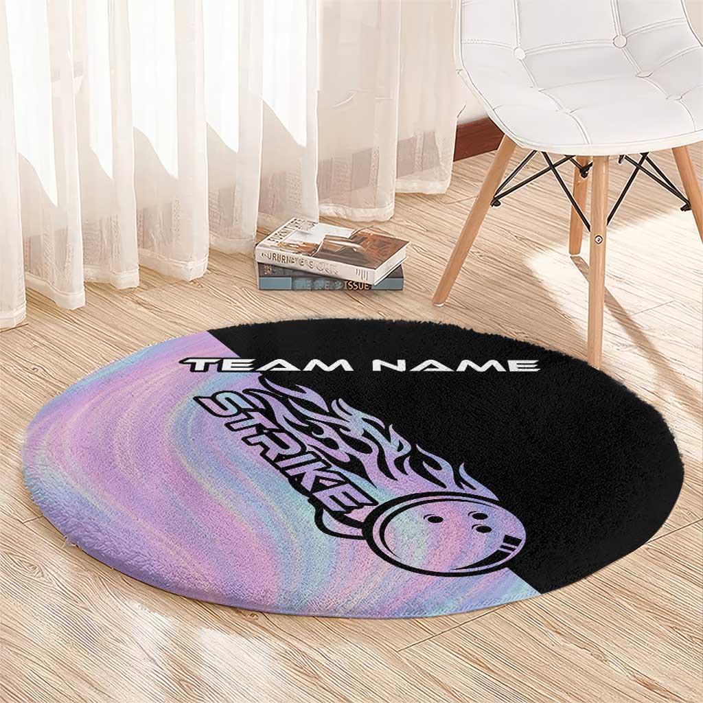 Bowling Strike Graphic Round Carpet Custom Flaming Ball and Pastel Gradient Swirl Pattern Design - Wonder Print Shop