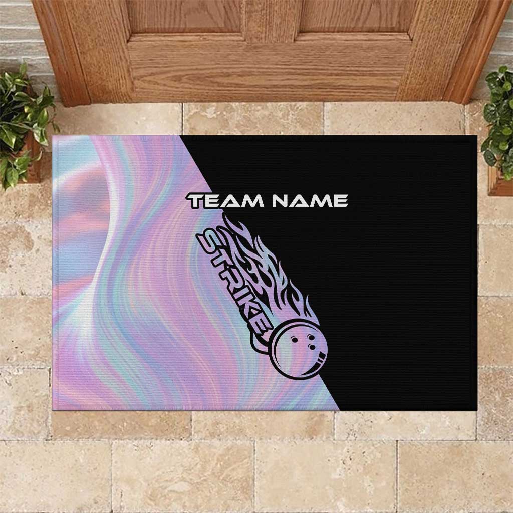 Bowling Strike Graphic Rubber Doormat Custom Flaming Ball and Pastel Gradient Swirl Pattern Design - Wonder Print Shop