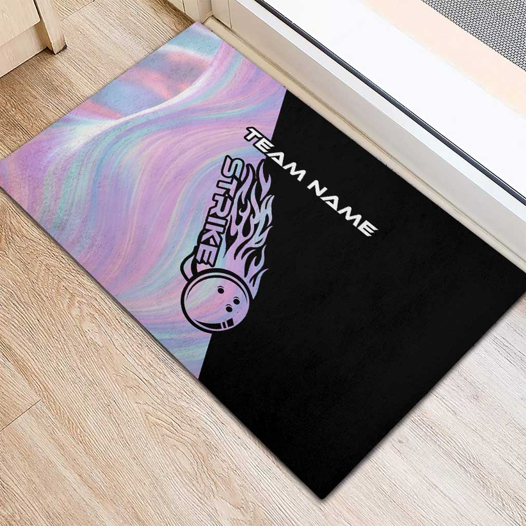 Bowling Strike Graphic Rubber Doormat Custom Flaming Ball and Pastel Gradient Swirl Pattern Design - Wonder Print Shop