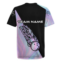 Bowling Strike Graphic Rugby Jersey Custom Flaming Ball and Pastel Gradient Swirl Pattern Design - Wonder Print Shop