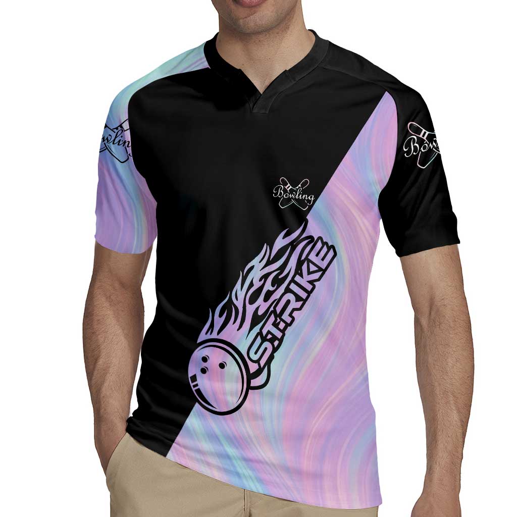 Bowling Strike Graphic Rugby Jersey Custom Flaming Ball and Pastel Gradient Swirl Pattern Design - Wonder Print Shop