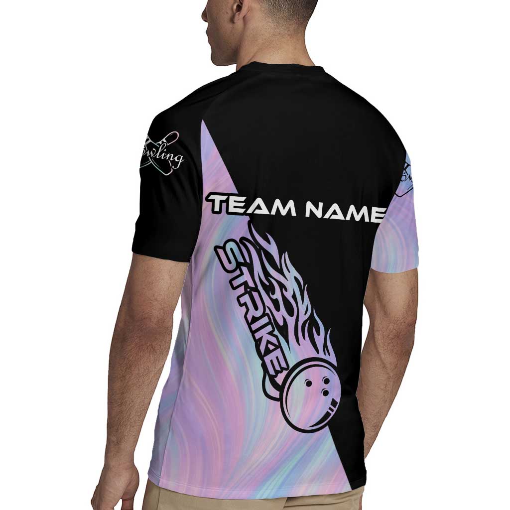 Bowling Strike Graphic Rugby Jersey Custom Flaming Ball and Pastel Gradient Swirl Pattern Design - Wonder Print Shop