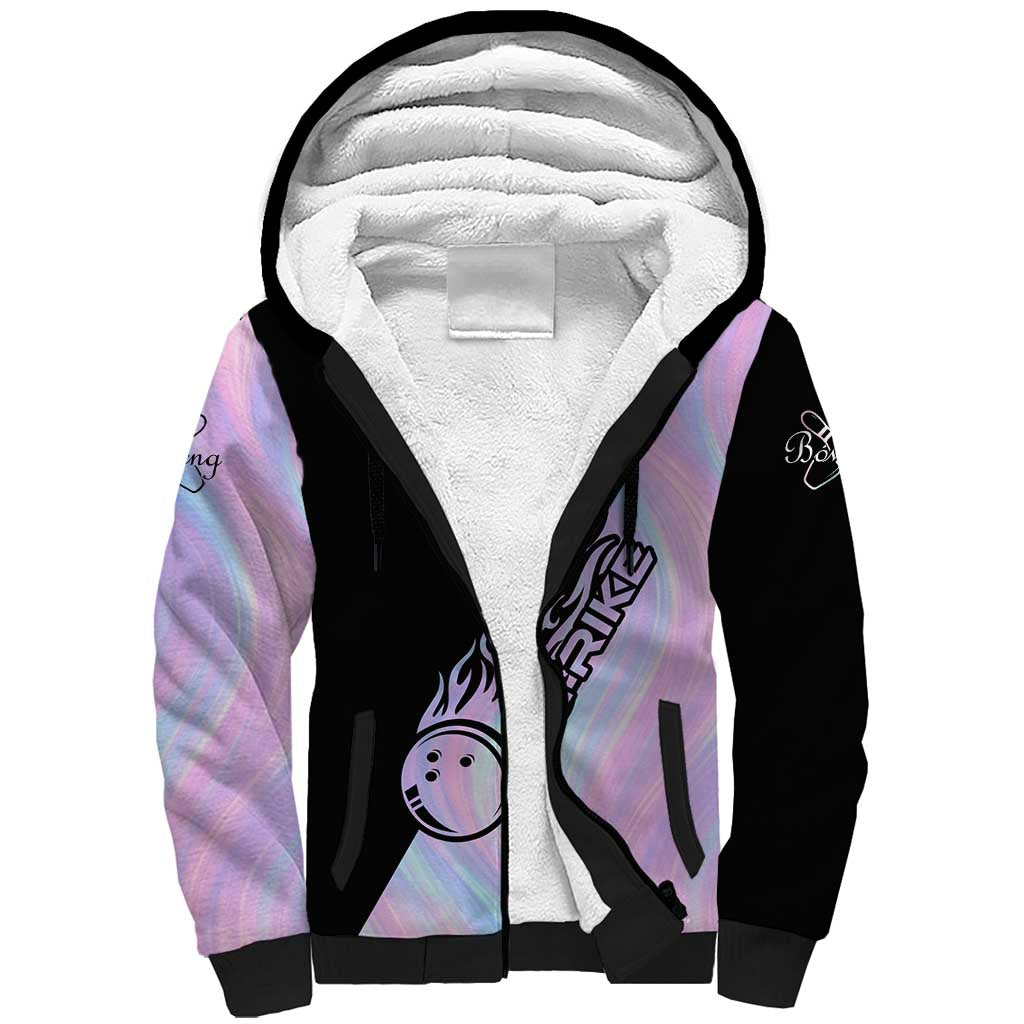 Bowling Strike Graphic Sherpa Hoodie Custom Flaming Ball and Pastel Gradient Swirl Pattern Design - Wonder Print Shop