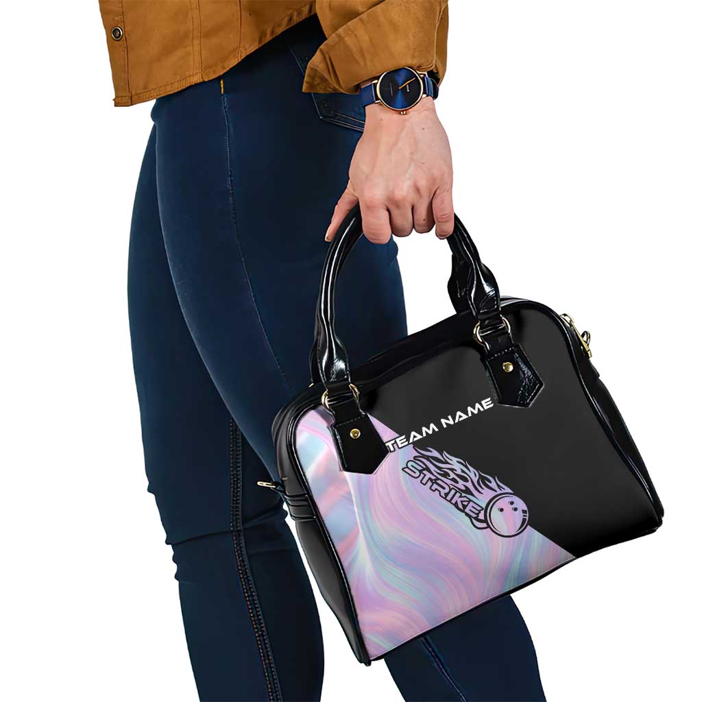Bowling Strike Graphic Shoulder Handbag Custom Flaming Ball and Pastel Gradient Swirl Pattern Design - Wonder Print Shop