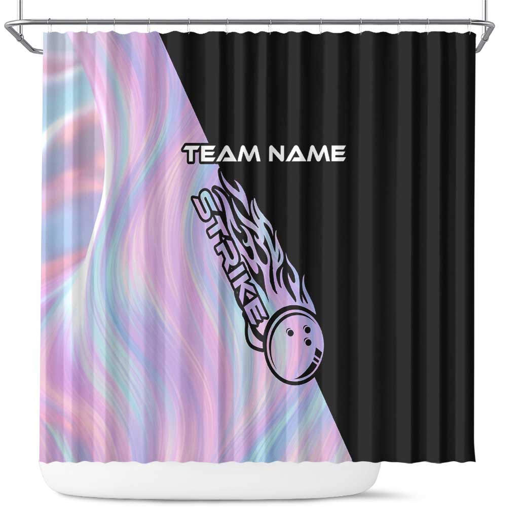 Bowling Strike Graphic Shower Curtain Custom Flaming Ball and Pastel Gradient Swirl Pattern Design - Wonder Print Shop