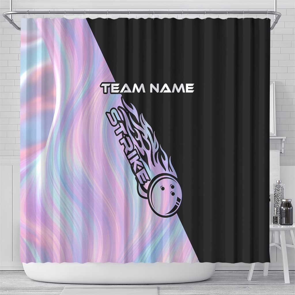 Bowling Strike Graphic Shower Curtain Custom Flaming Ball and Pastel Gradient Swirl Pattern Design - Wonder Print Shop