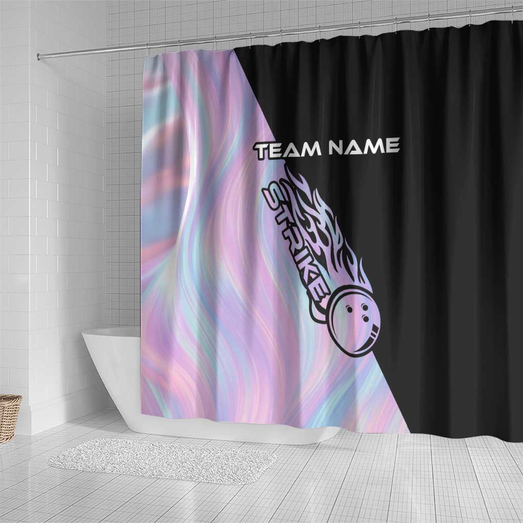 Bowling Strike Graphic Shower Curtain Custom Flaming Ball and Pastel Gradient Swirl Pattern Design - Wonder Print Shop