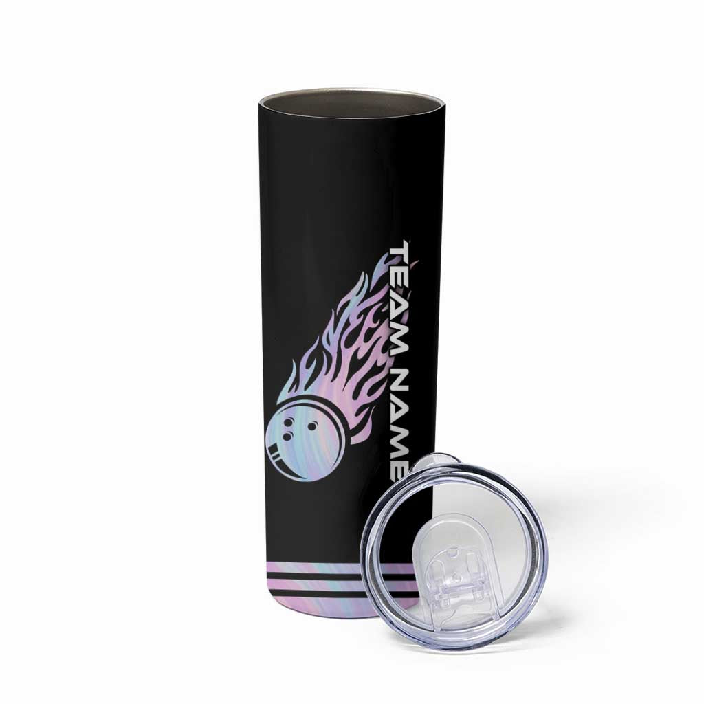 Bowling Strike Graphic Skinny Tumbler Custom Flaming Ball and Pastel Gradient Swirl Pattern Design - Wonder Print Shop