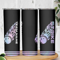 Bowling Strike Graphic Skinny Tumbler Custom Flaming Ball and Pastel Gradient Swirl Pattern Design - Wonder Print Shop