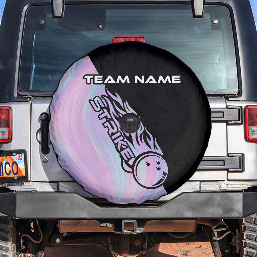 Bowling Strike Graphic Spare Tire Cover Custom Flaming Ball and Pastel Gradient Swirl Pattern Design - Wonder Print Shop