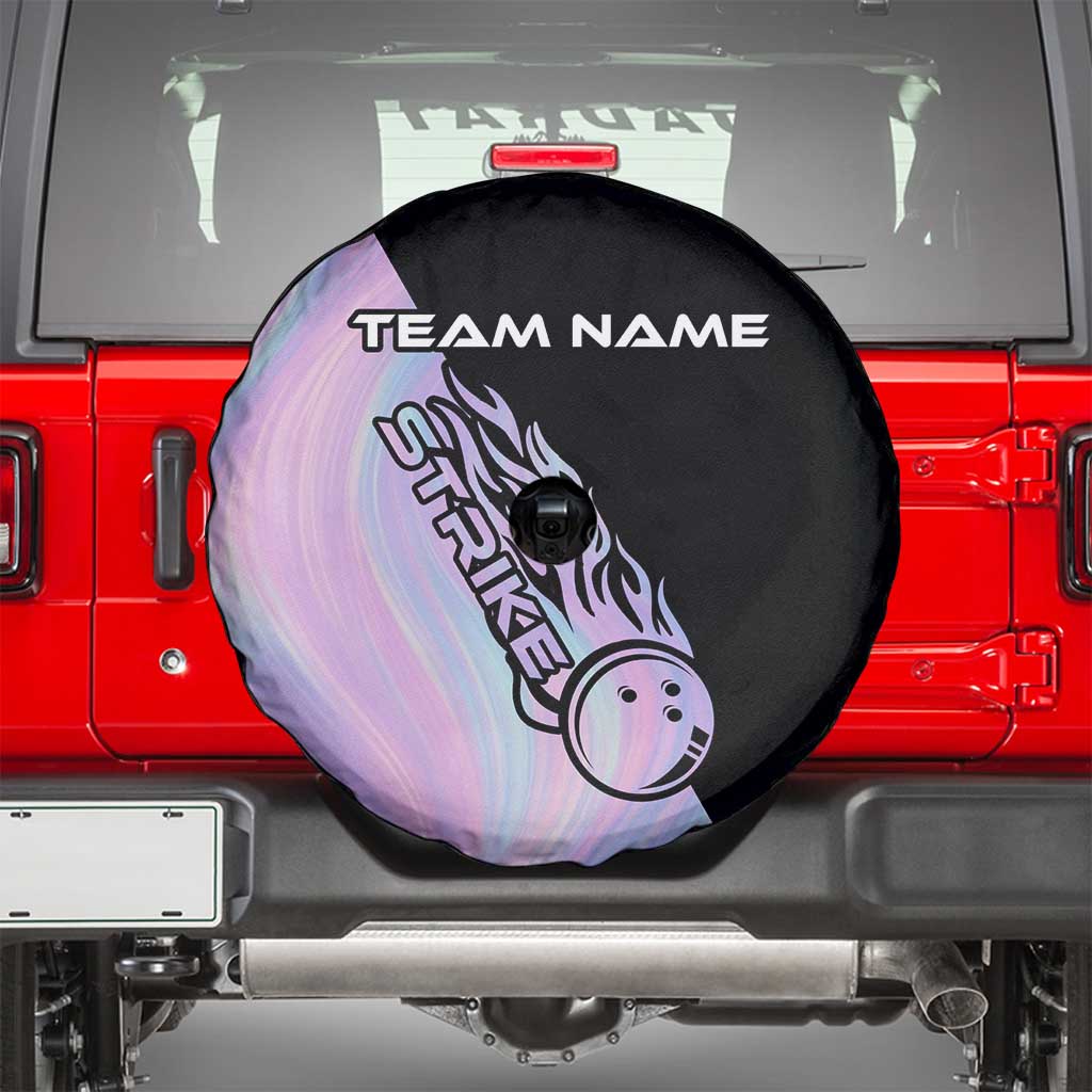 Bowling Strike Graphic Spare Tire Cover Custom Flaming Ball and Pastel Gradient Swirl Pattern Design - Wonder Print Shop