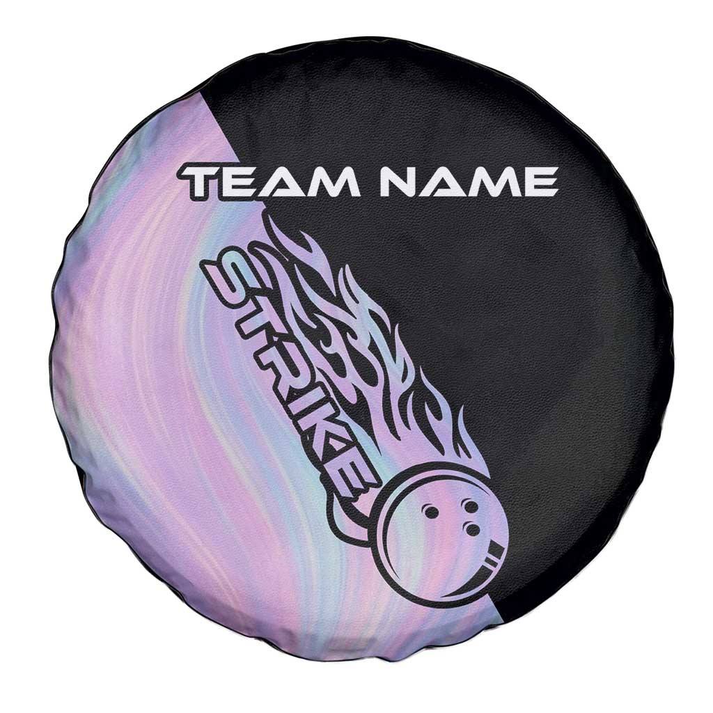 Bowling Strike Graphic Spare Tire Cover Custom Flaming Ball and Pastel Gradient Swirl Pattern Design - Wonder Print Shop