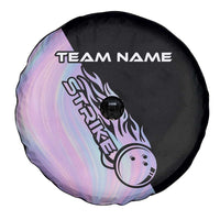 Bowling Strike Graphic Spare Tire Cover Custom Flaming Ball and Pastel Gradient Swirl Pattern Design - Wonder Print Shop