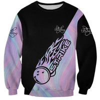 Bowling Strike Graphic Sweatshirt Custom Flaming Ball and Pastel Gradient Swirl Pattern Design - Wonder Print Shop