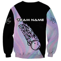 Bowling Strike Graphic Sweatshirt Custom Flaming Ball and Pastel Gradient Swirl Pattern Design - Wonder Print Shop