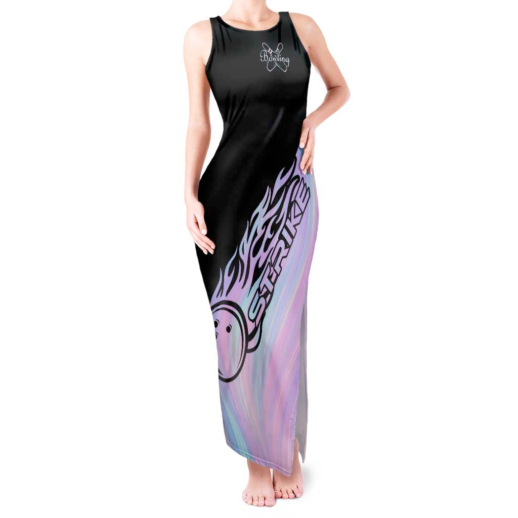 Bowling Strike Graphic Tank Maxi Dress Custom Flaming Ball and Pastel Gradient Swirl Pattern Design - Wonder Print Shop