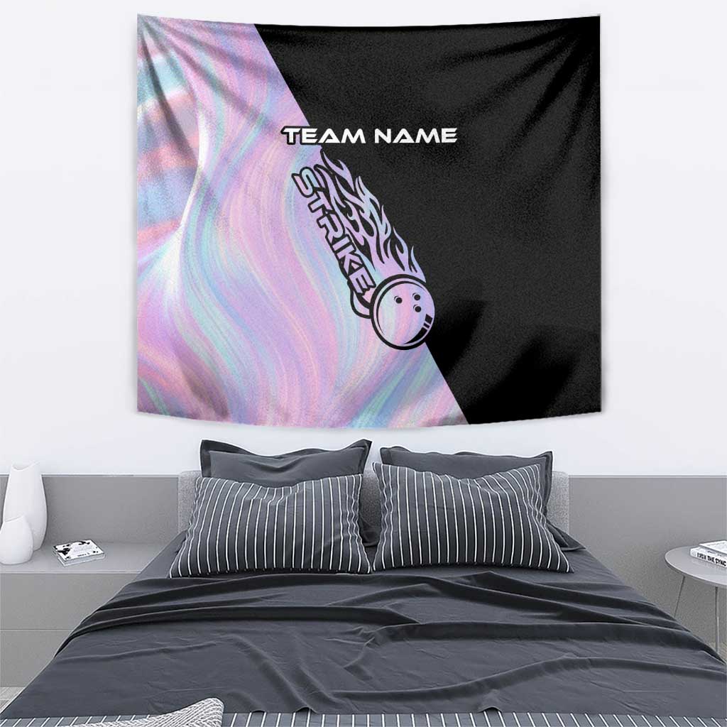 Bowling Strike Graphic Tapestry Custom Flaming Ball and Pastel Gradient Swirl Pattern Design - Wonder Print Shop