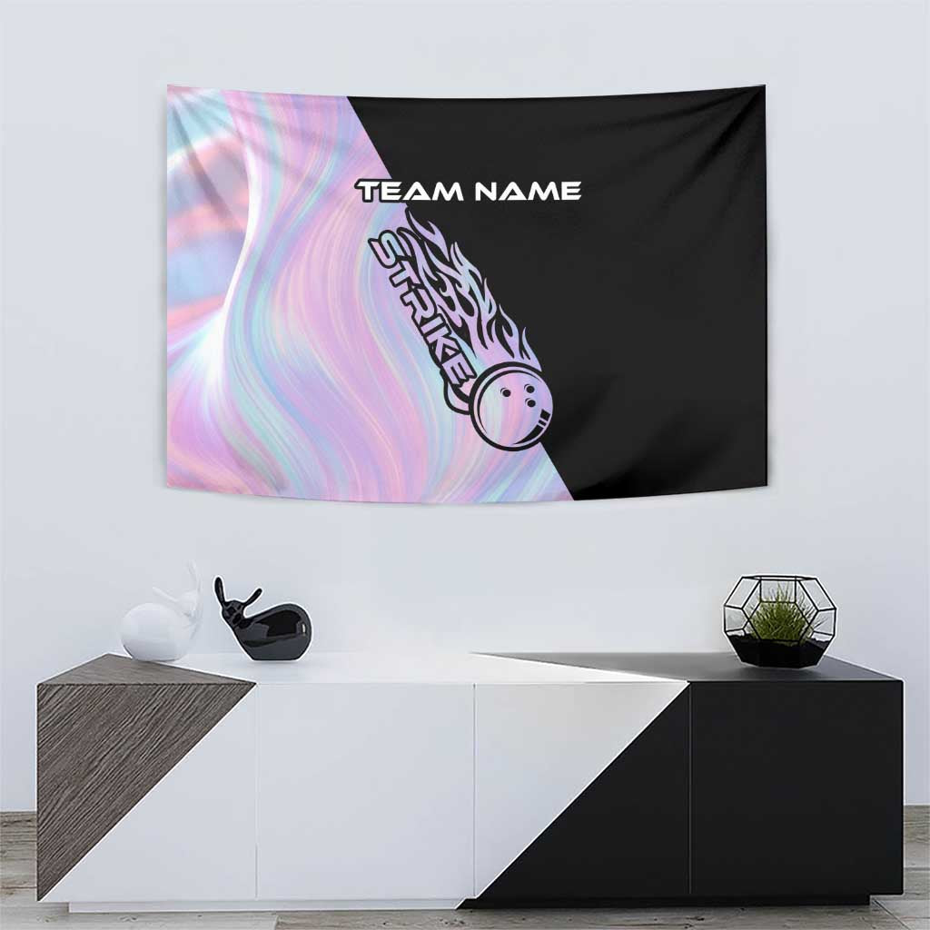 Bowling Strike Graphic Tapestry Custom Flaming Ball and Pastel Gradient Swirl Pattern Design - Wonder Print Shop