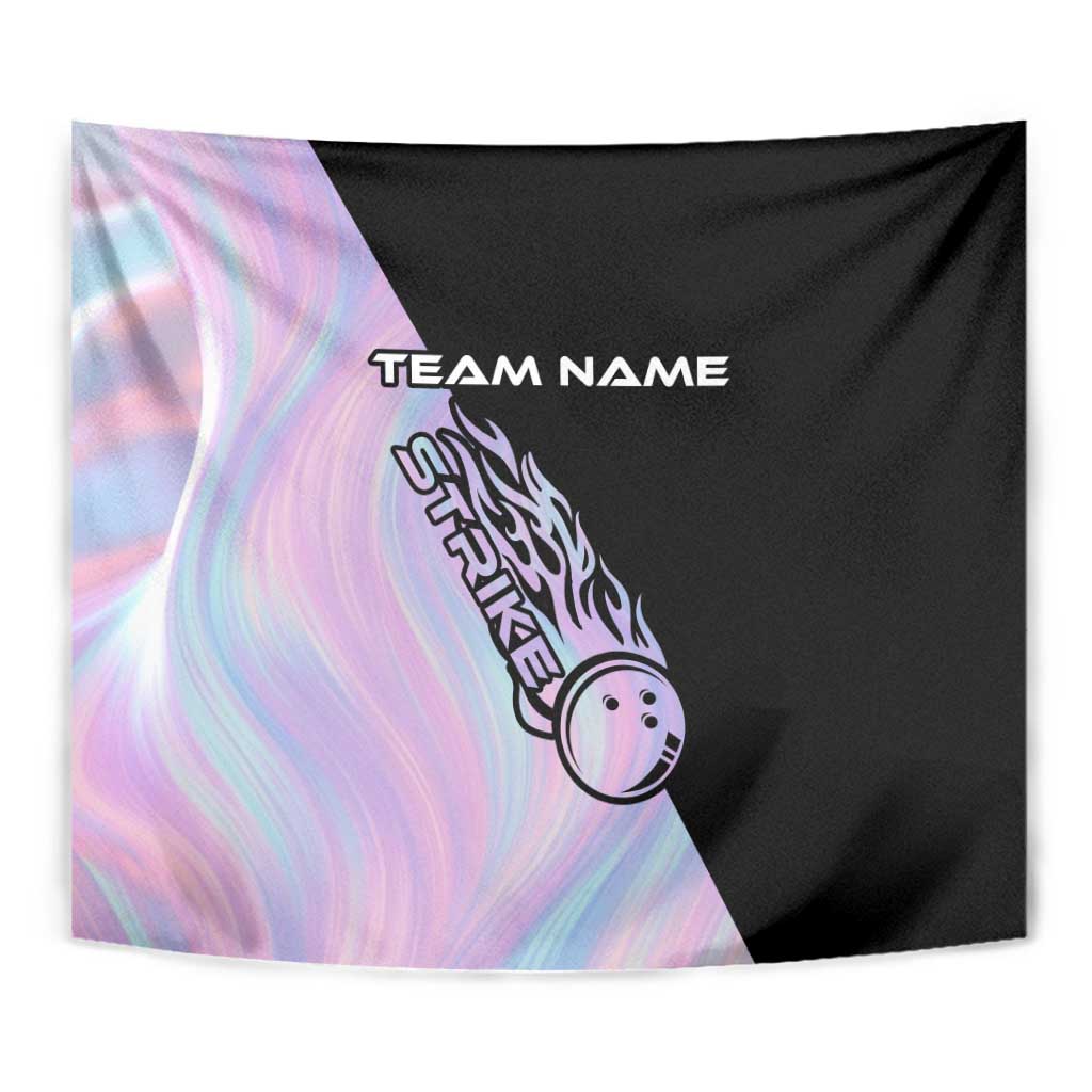 Bowling Strike Graphic Tapestry Custom Flaming Ball and Pastel Gradient Swirl Pattern Design - Wonder Print Shop