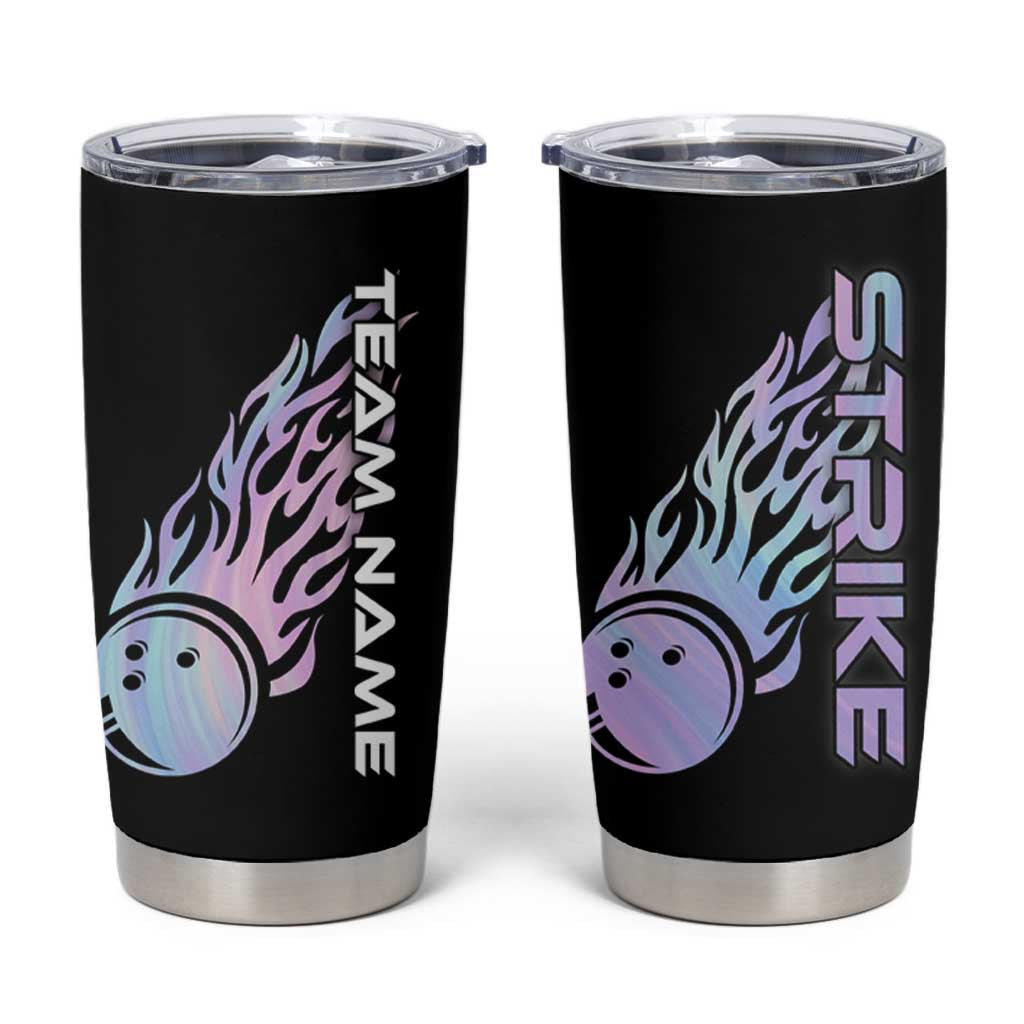 Bowling Strike Graphic Tumbler Cup Custom Flaming Ball and Pastel Gradient Swirl Pattern Design - Wonder Print Shop