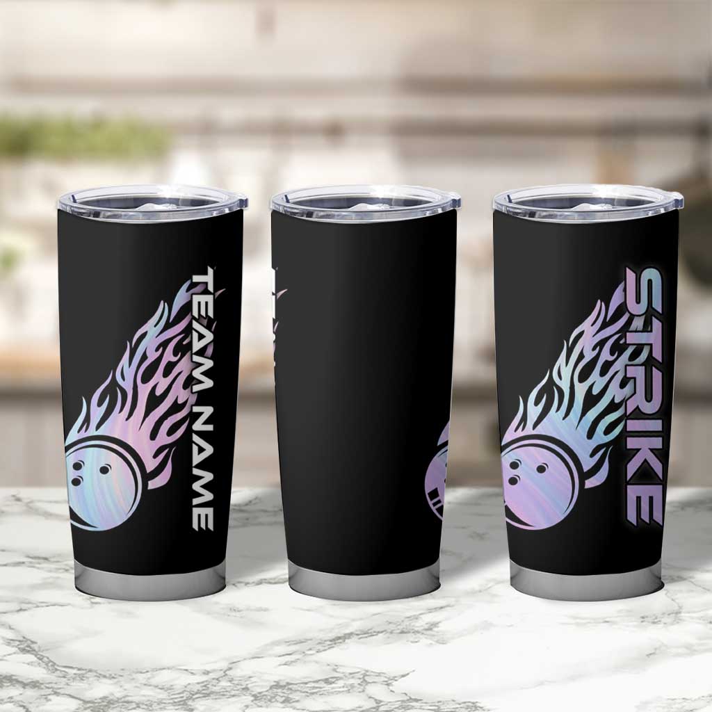 Bowling Strike Graphic Tumbler Cup Custom Flaming Ball and Pastel Gradient Swirl Pattern Design - Wonder Print Shop