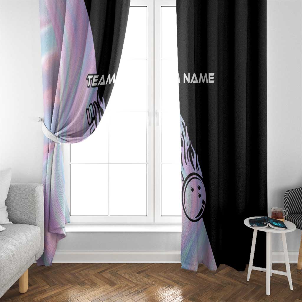 Bowling Strike Graphic Window Curtain Custom Flaming Ball and Pastel Gradient Swirl Pattern Design - Wonder Print Shop