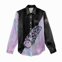Bowling Strike Graphic Women Casual Shirt Custom Flaming Ball and Pastel Gradient Swirl Pattern Design - Wonder Print Shop