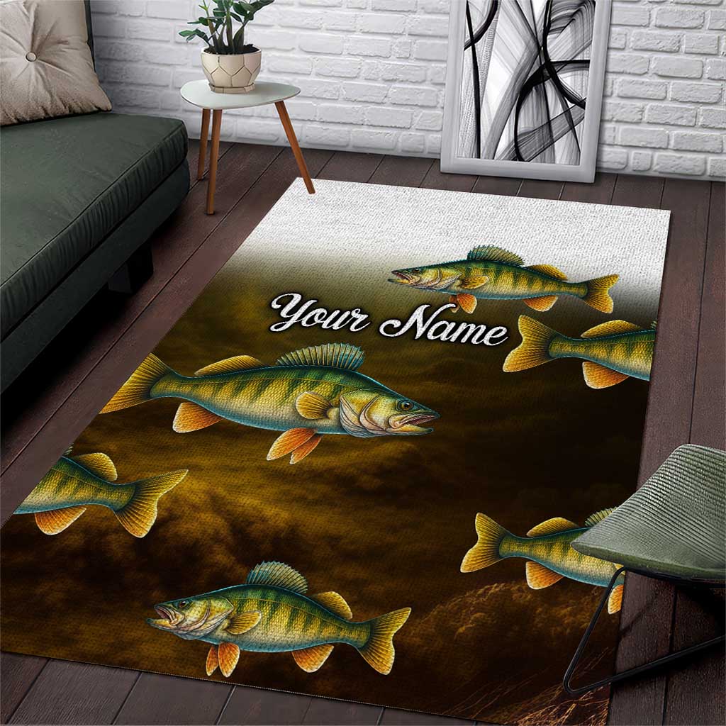 Walleye Fishing Yellow Scales Customize Name Area Rug Dark Gradient Water Background - Wonder Print Shop
