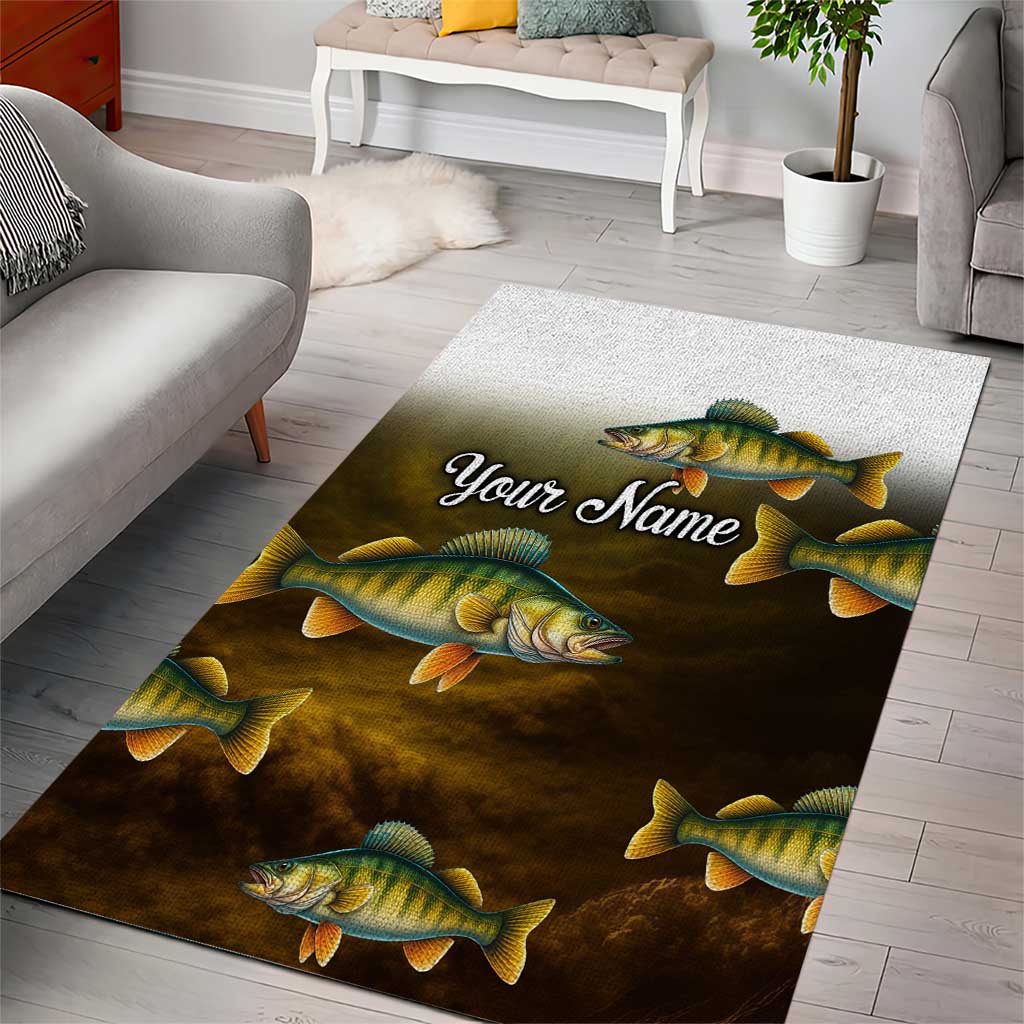 Walleye Fishing Yellow Scales Customize Name Area Rug Dark Gradient Water Background - Wonder Print Shop