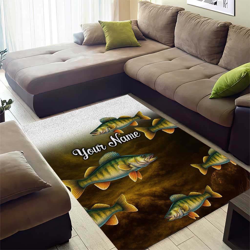 Walleye Fishing Yellow Scales Customize Name Area Rug Dark Gradient Water Background - Wonder Print Shop