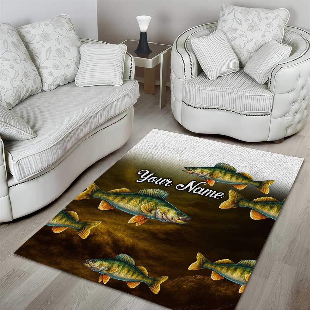 Walleye Fishing Yellow Scales Customize Name Area Rug Dark Gradient Water Background - Wonder Print Shop