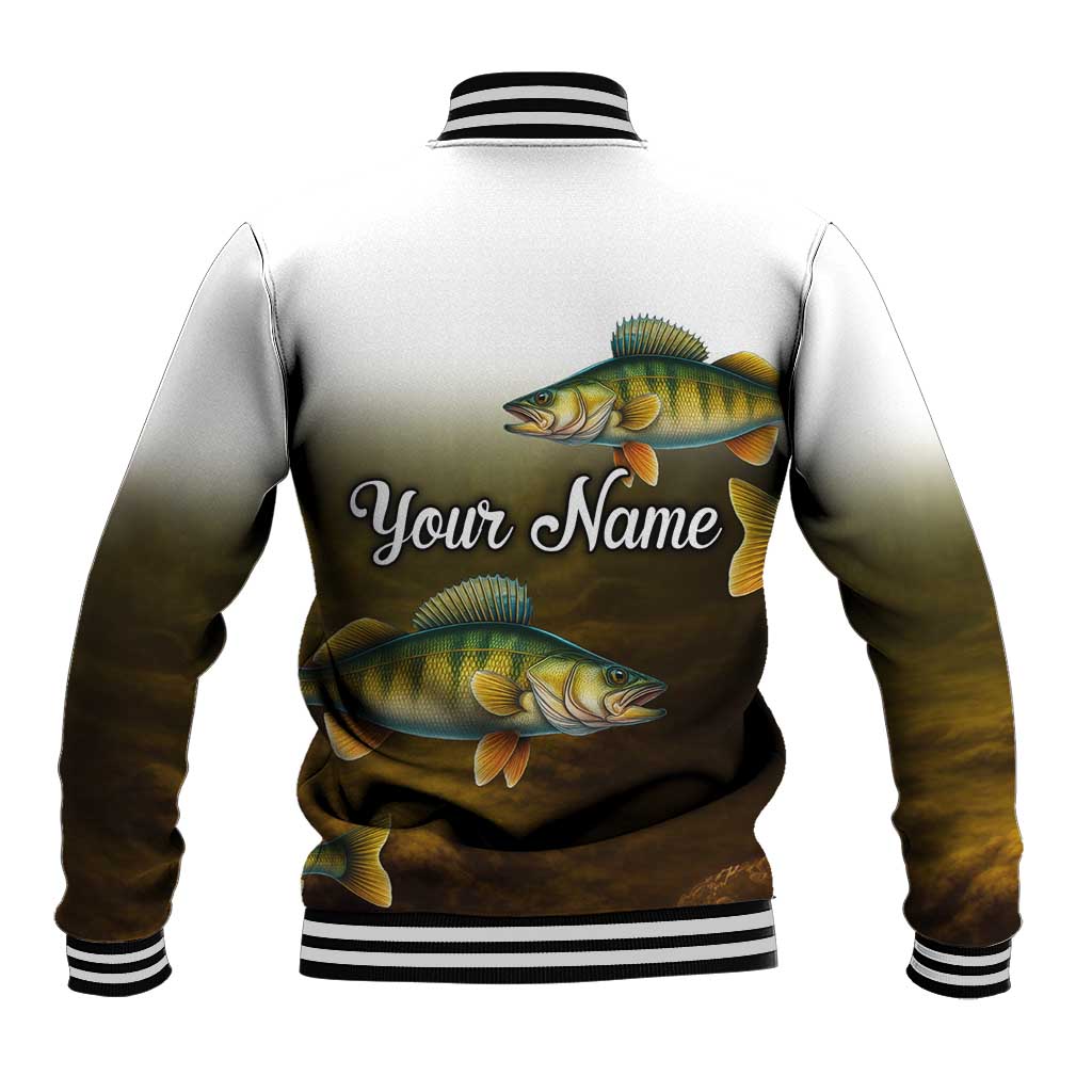 Walleye Fishing Yellow Scales Customize Name Baseball Jacket Dark Gradient Water Background - Wonder Print Shop