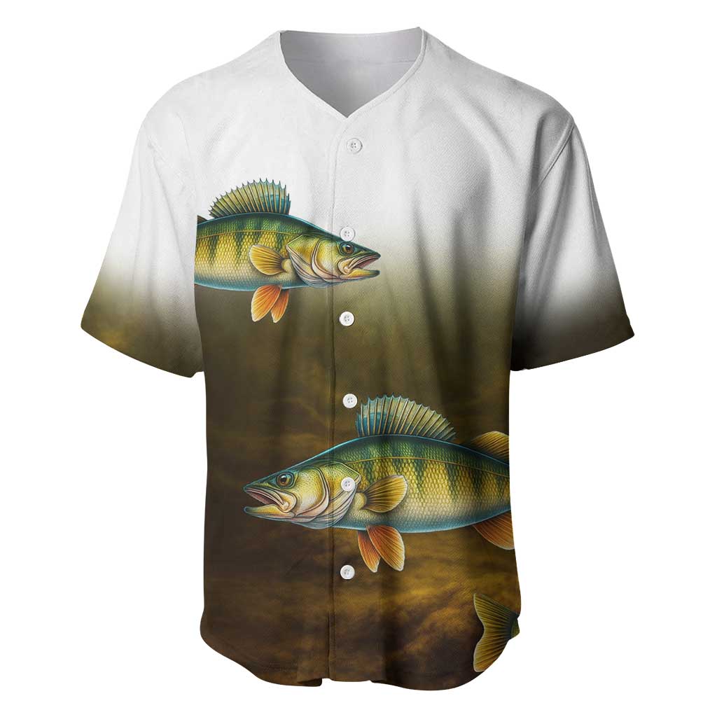Walleye Fishing Yellow Scales Customize Name Baseball Jersey Dark Gradient Water Background - Wonder Print Shop