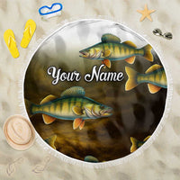 Walleye Fishing Yellow Scales Customize Name Beach Blanket Dark Gradient Water Background - Wonder Print Shop