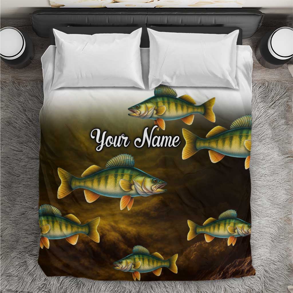 Walleye Fishing Yellow Scales Customize Name Bedding Set Dark Gradient Water Background - Wonder Print Shop